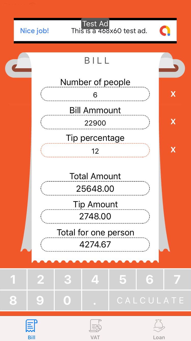 Loan, Vat  Bill Calculator for iPhone with AdMob Banner